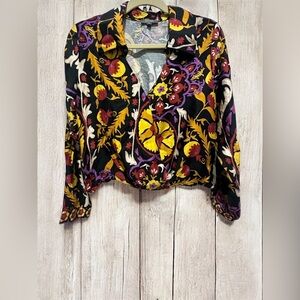 HAUTE HIPPIE ABSTRACT BOHO GYPSY BLOUSE SIZE M EUC